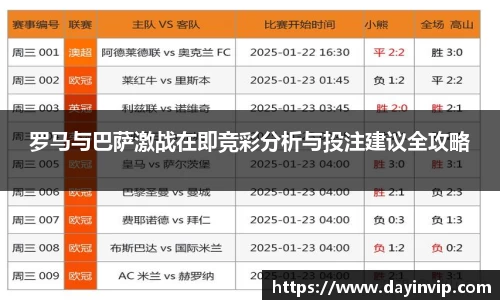罗马与巴萨激战在即竞彩分析与投注建议全攻略