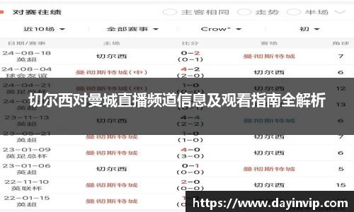 切尔西对曼城直播频道信息及观看指南全解析